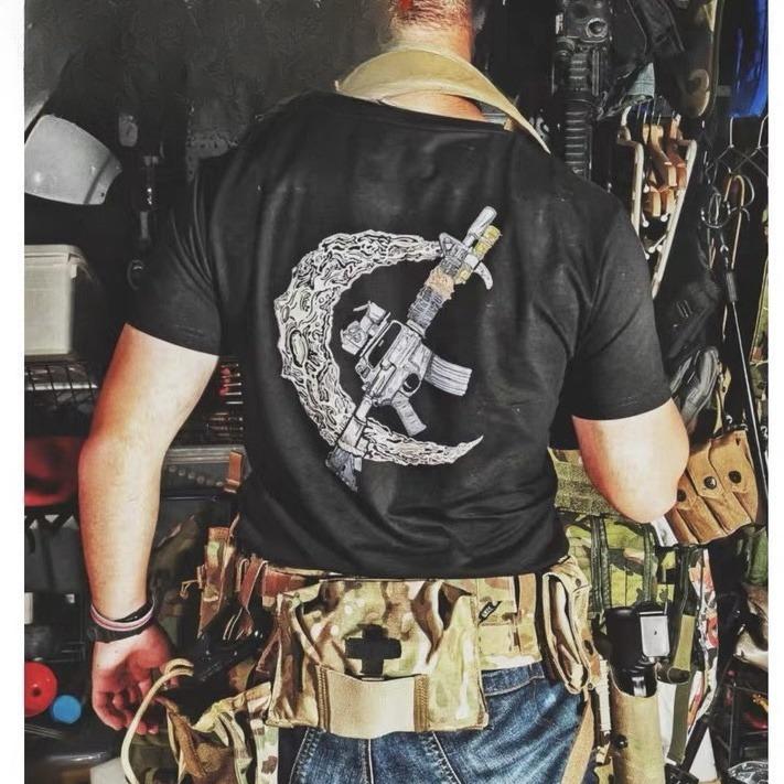 Summer American Fans Tactical Training Short Sleeve Men Outdoor Sports Classic Range Print T-sh