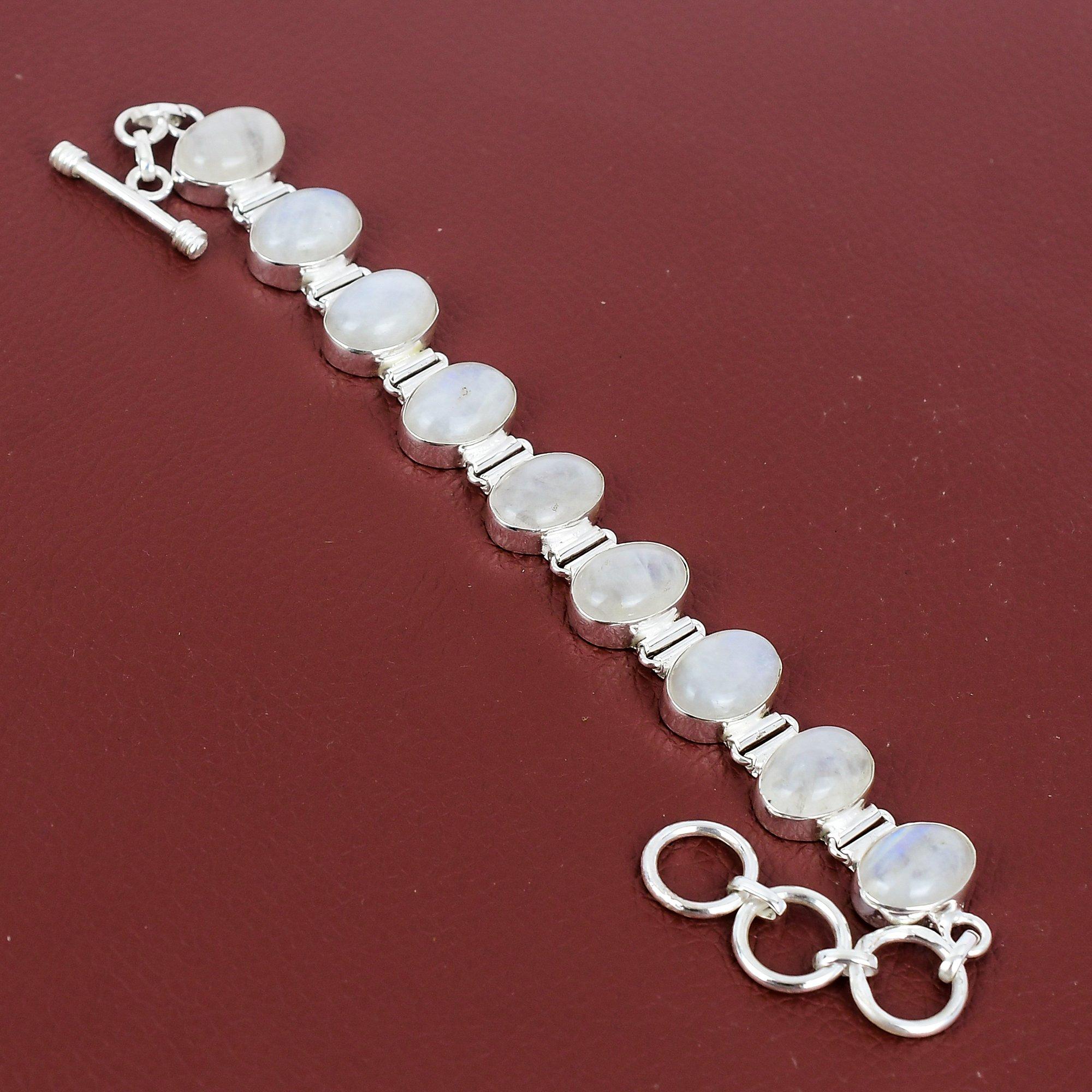Браслет из радужного лунного камня Браслет из стерлингового серебра 925 пробы Ювелирные изделия ручной работы Регулируемый браслет Ювелирные изделия из радужного лунного камня Adjustable