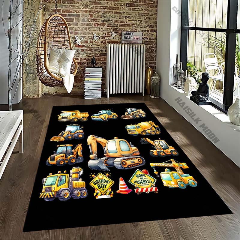 Excavator Truck Carpet for Living Room Game Rugs Soft Floor Cartoon Rugs Bathroom Rug Mat Yoga Mat Home Decor Rugs for Bedroom