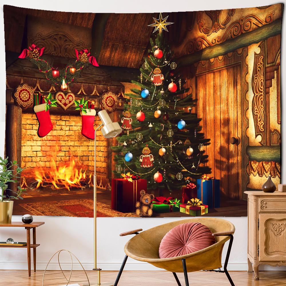 Christmas Tree Fireplace Tapestry Wall Hanging Witchcraft Psychedelic Gift Socks New Year Room Hippie Home Decor