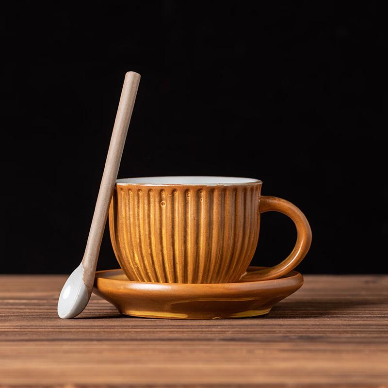 

OLOEY Elegant Striped Ceramic Coffee Cup with Saucer