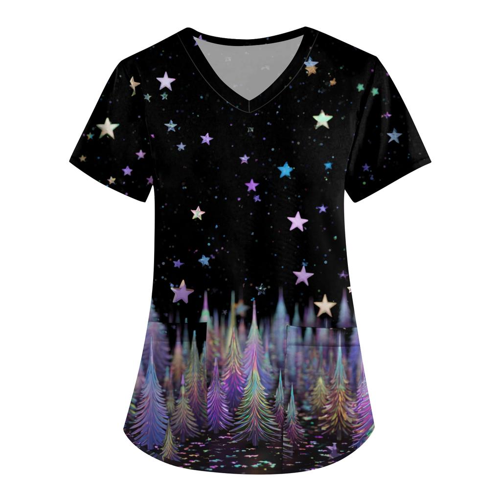 Dámská potisková uniforma Pracovní uniforma Výstřih do V Kapsy Základní Pulovr s krátkým rukávem