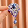 Retro Blue Crystal Big Waterdrop Pendant Brooch for Women Full of Rhinestone Brooch Pin Clothing Accessories Vintage Brooch