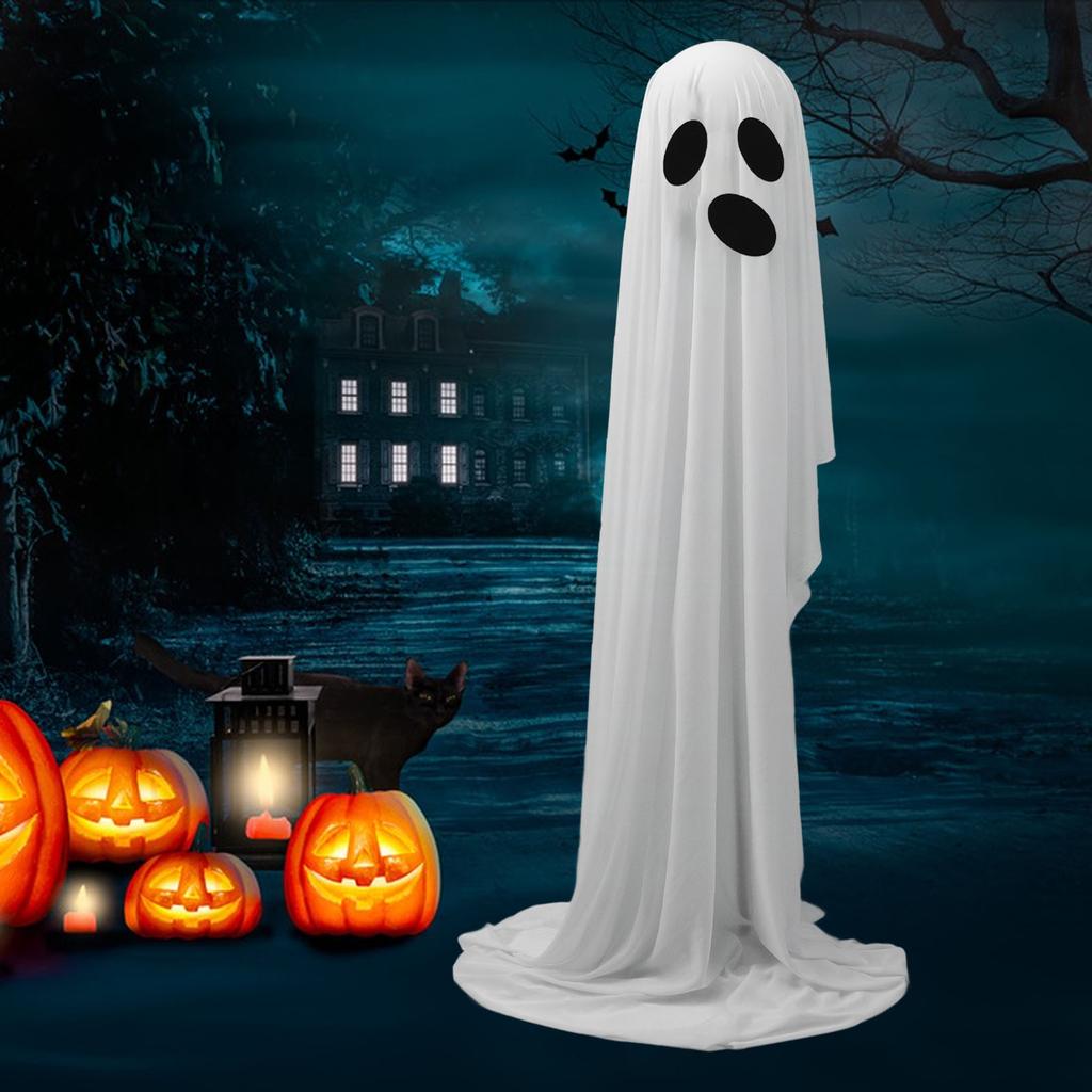 64.96in Large Lighted White Cloth Ghost Scary Standing Spooky Ghost Decor for Front Porch Yard