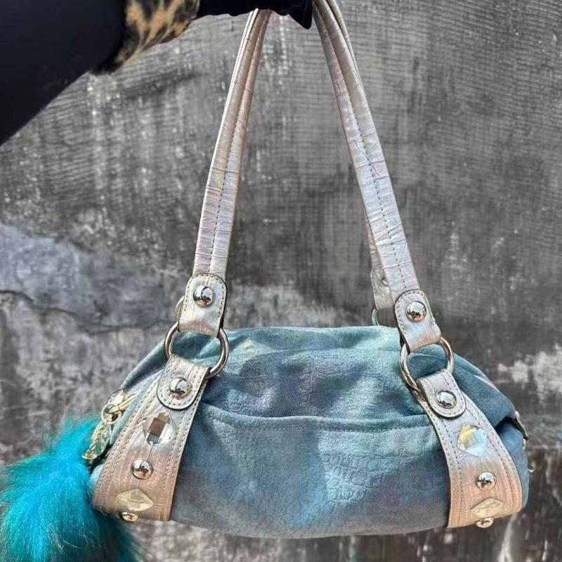 Y2k Punk Style Shoulder Bag Vintage Patchwork Large-capacity Underarm Bag Rivet Diamond Decor Women's Fashion Commuter Handbag