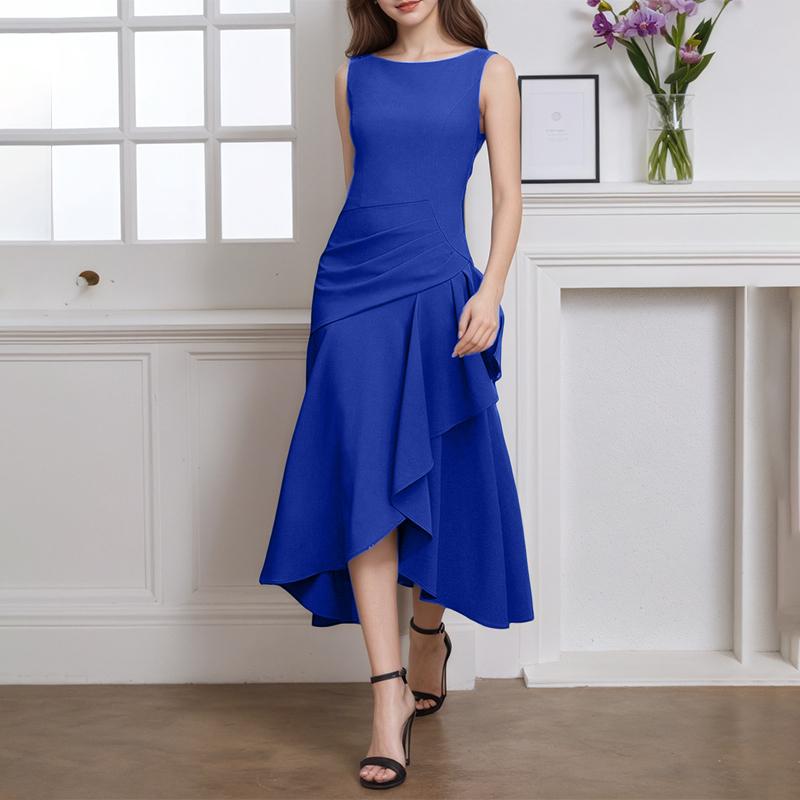 ZANZEA Women Elegant Casual Round Neck Summer Sleeveless Ruffles Dress