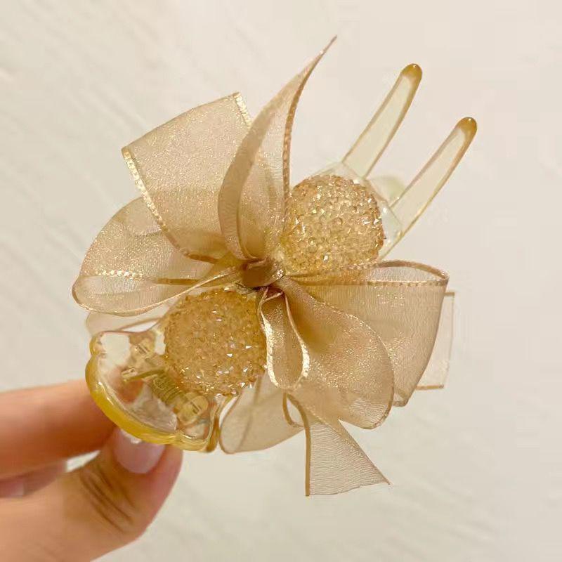 Clips Gheară cu Fundiță cu Diamante pentru Femei - Clips Simplu Tip Rechin & Ac de Păr cu Plasă