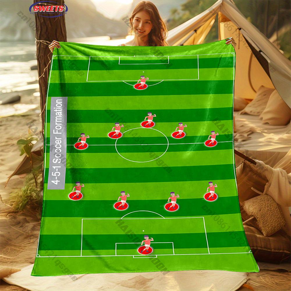 Green Field Football Tactical Print Blanket, Home Sofa Chairs Bed Decor Blanket Football Lovers Gift Blanket Next Day Shipping