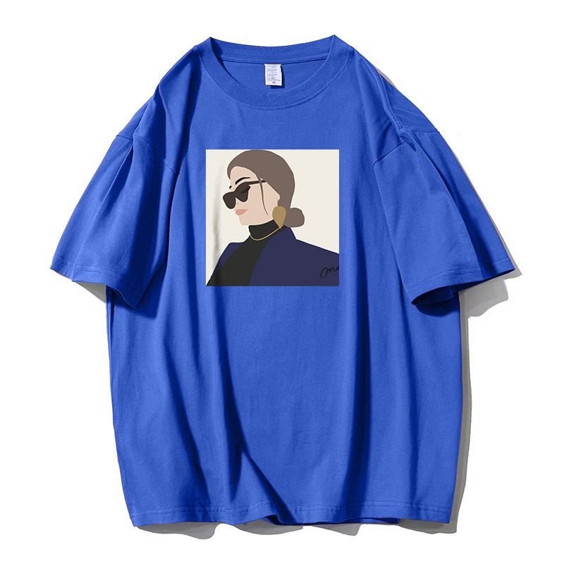 Shellsuning Osobnost Dámské 100% Bavlna Potisk Tričko Léto Nové Oversized O-výstřih Krátké Základní Trička Dámská Móda Streetwear Harsuku Topy