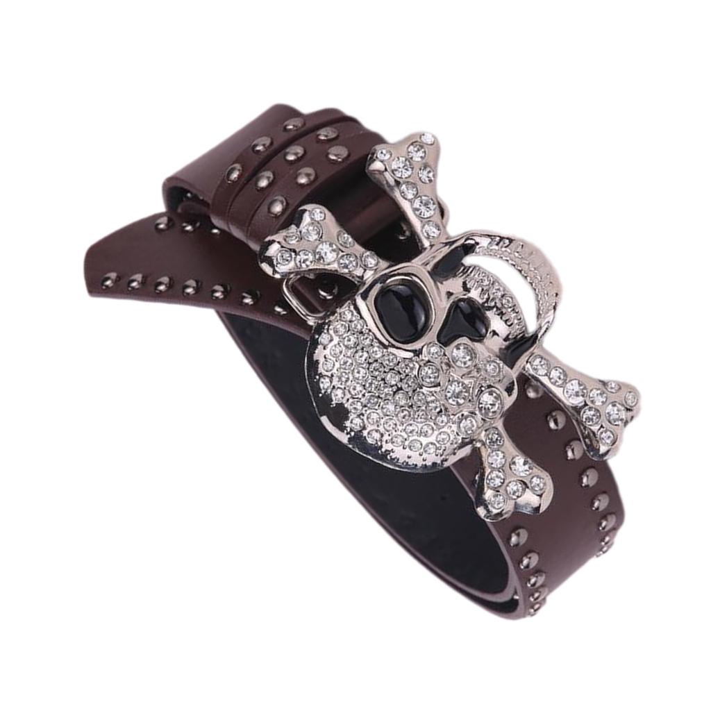 Trend PU Belt with Rhinestones Skull Buckle Waist Belt Fashion Enthusiasts Belt Coat Jeans Dress Female Waistband