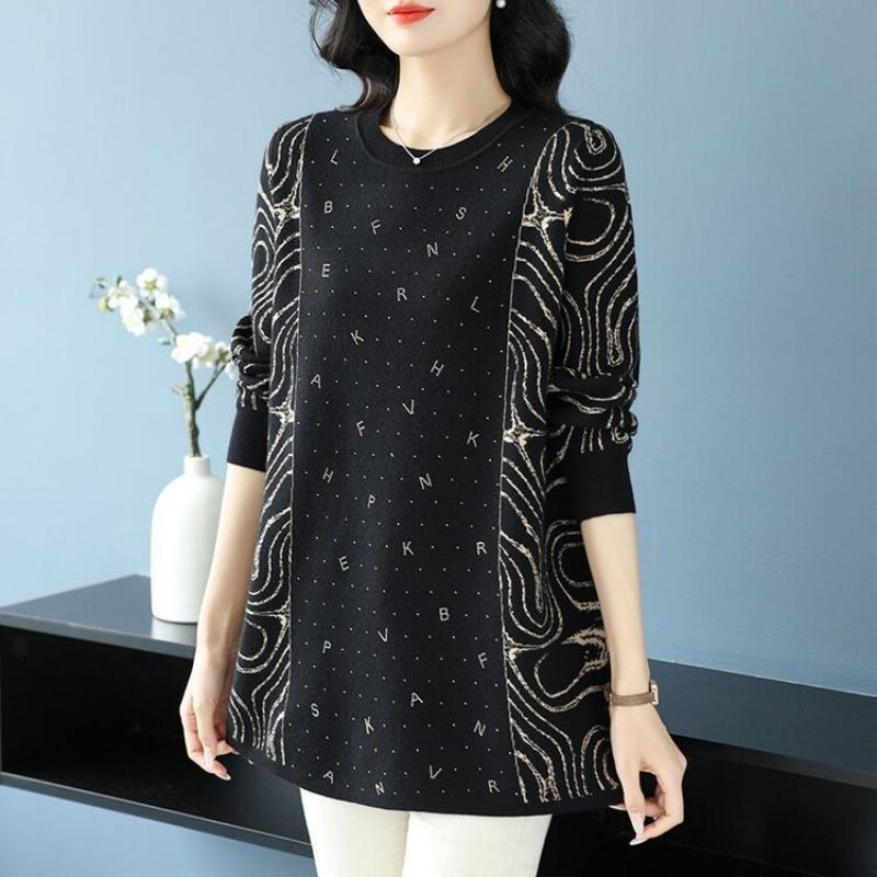 Autumn Winter Mom's New Loose Knitted Sweater Round Neck Mid-length Sweater Dress Fashion Bottoming Top