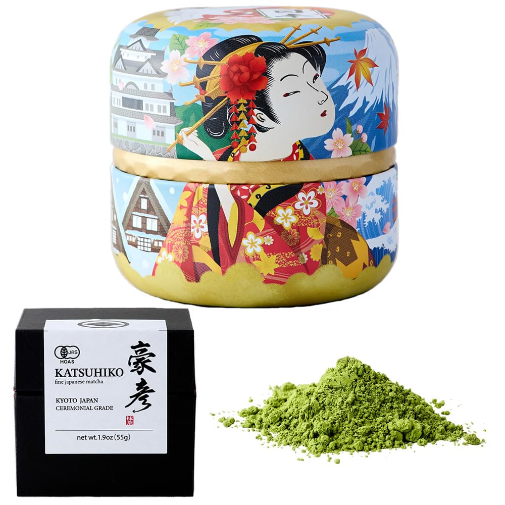 

KATSUHIKO Domestic Organic Matcha Carefully Selected by Kyoto Tea Master Founded in Organic JAS Domestically Grown in a Can Green Organic Matcha