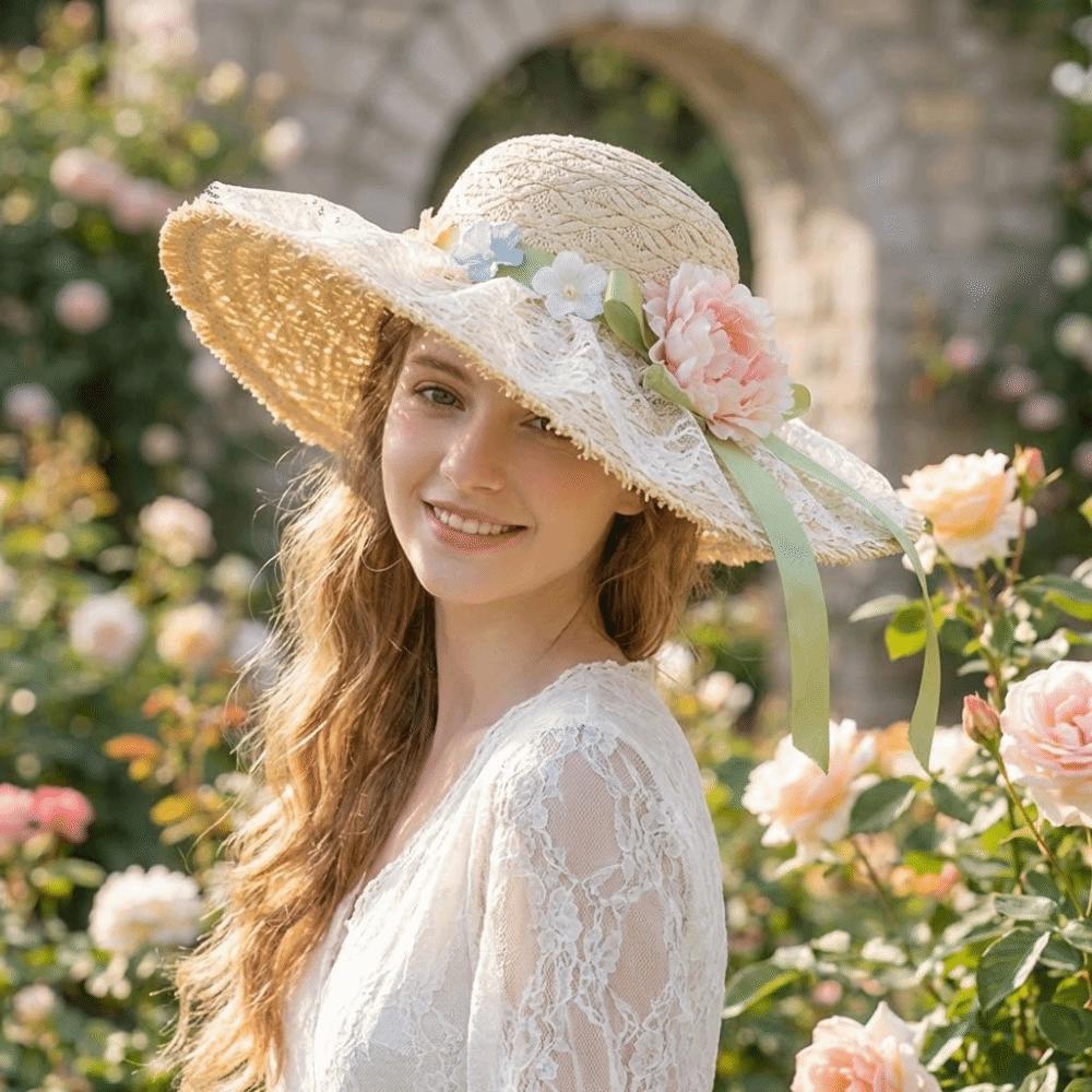 Fashion Flower Lafite Straw Hat Big Brimmed Sun Protection Vacation Beach Cap Sunshade Breathable Woven Sun Cap Performances