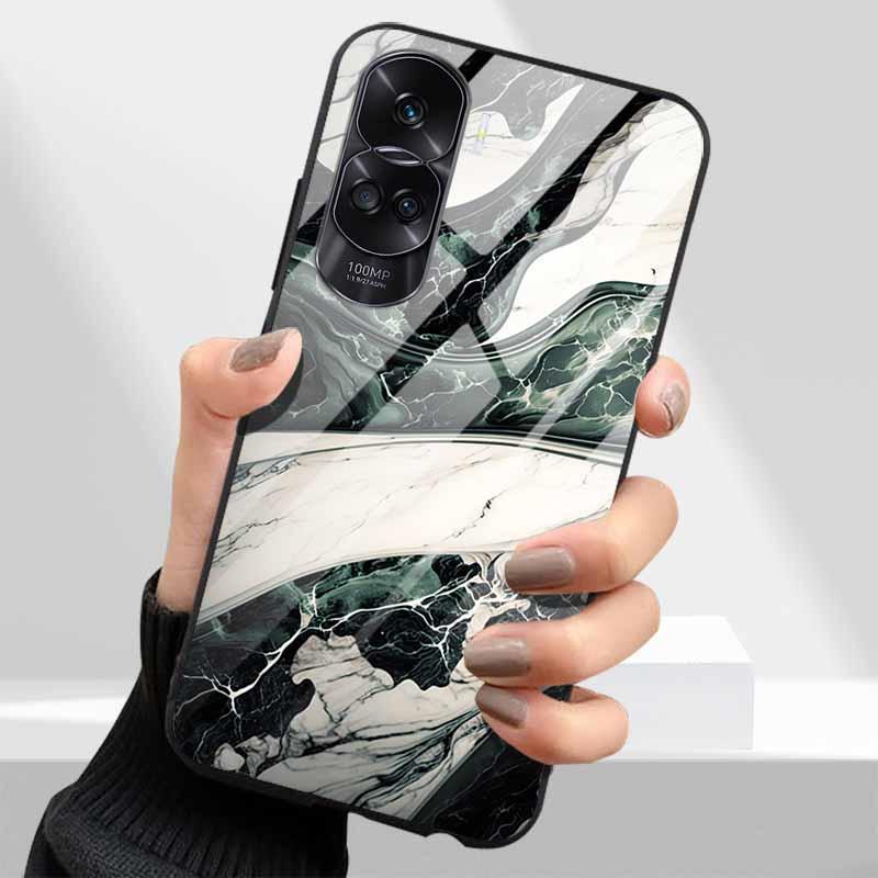 Tempered Glass Hard Cover For Honor 90 Lite 5G Case Lovely Marble Funda Coque For Honor 90 Pro Honor90 90Lite 90Pro Phone Shells
