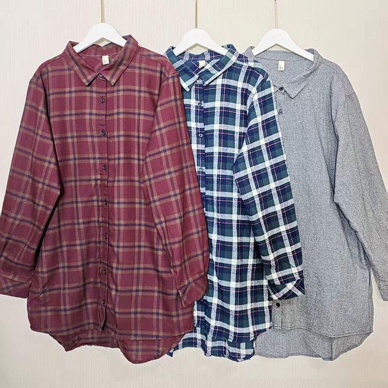 Foreign Trade Orders Exported To Japan Tail Goods Pure Cotton Plaid Long Sleeve Shirt Women Mid-Length Preppy Casual Slimming Shirts Outerwear Spring