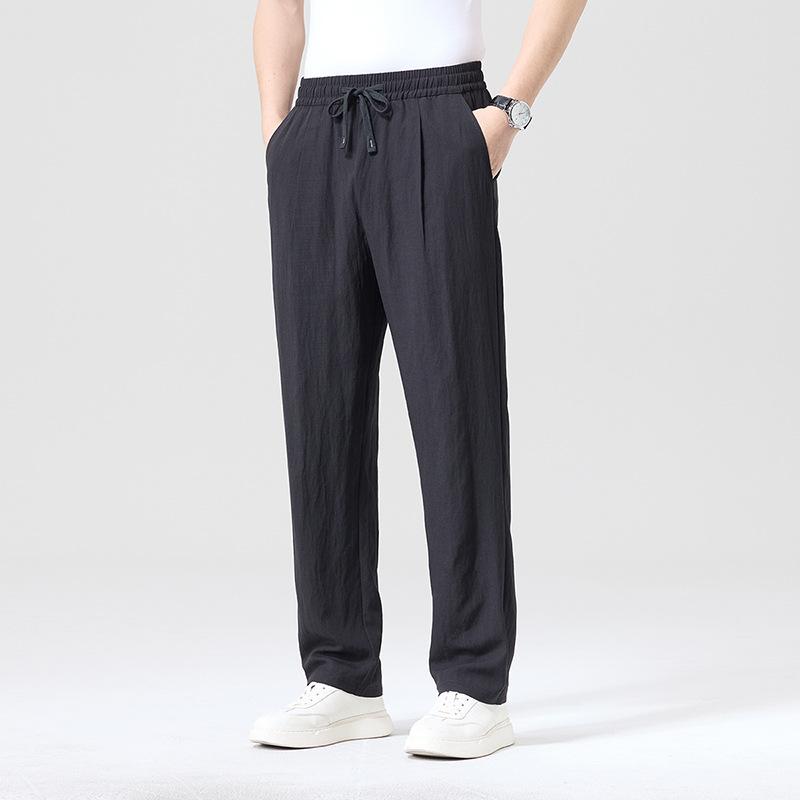 

Men Loose Linen Pants Elastic Waist Drawstring Casual Long Trousers 4XL чорний