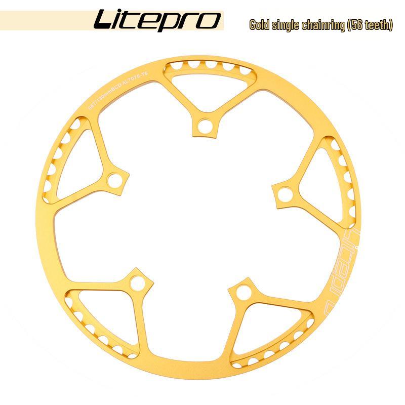 Litepro Folding Bike Crankset with Round Chainrings: 45T, 47T, 53T, 56T, 58T - Square Hole Design