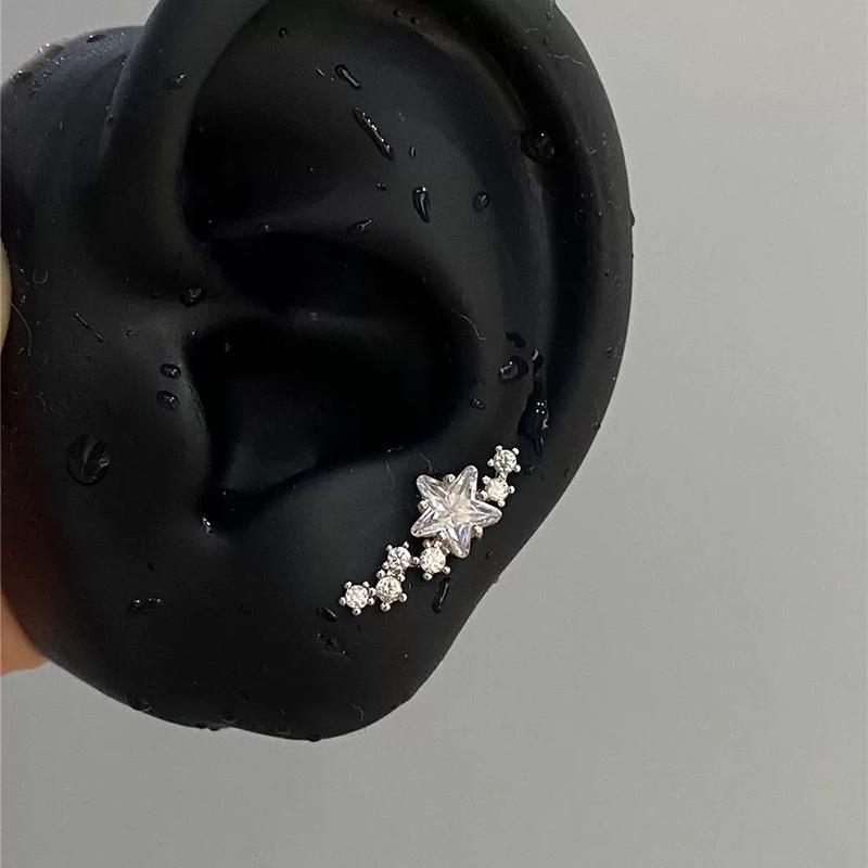 Shiny Zircon Arc Shaped Star Ear Bone Nail Earring for Women Screw Cap Ear Plug Exquisite Jewelry Accessories Daily Wear