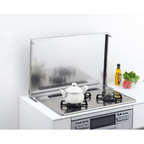 Yoshikawa Gas Stove Exhaust Vent Cover, Oil Splash Guard, 75cm X 52cm Deep, Silver, Made In Japan, Induction Cooktop Grill Cover, Super Embossed, Fits