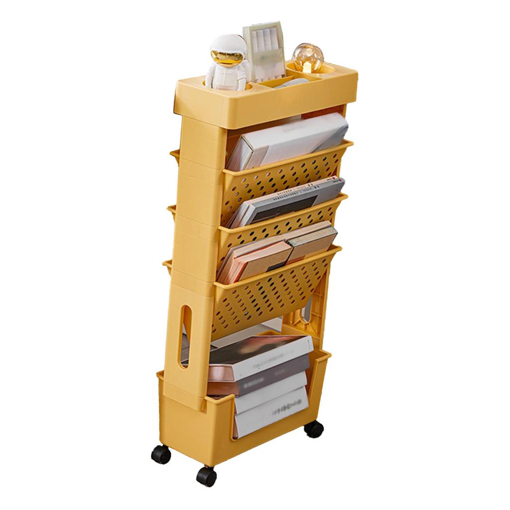 Movable Bookshelf Multipurpose Large Capacity Multilayer 4 Universal Wheels Deskside Bookshelf for Office School Home
