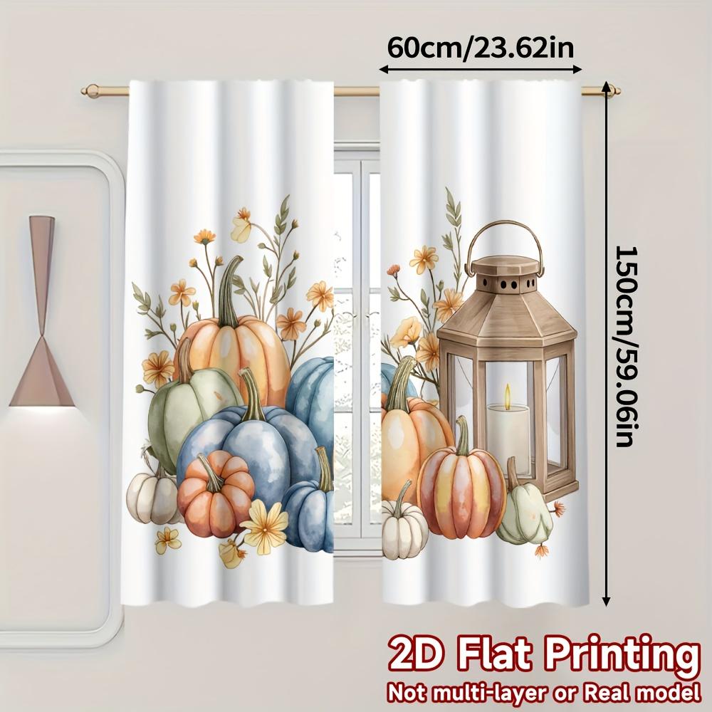 2PCS Thanksgiving Fall Curtains, Pumpkin Lantern Floral, Digital Print, Bedroom Living Room, Office, Kitchen, Bathroom