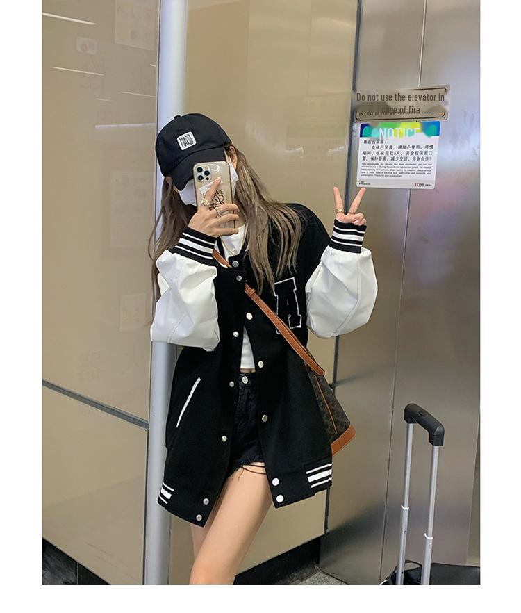 Damen Retro Kontrast Samt Baseballjacke - Herbst/Winter Trendy Casual Style