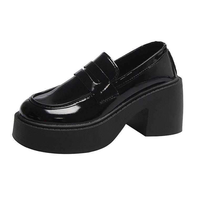 Lefou Shoes Women's Models Fall Thick with Retro Black Small Leather Shoes Thick Bottom Single Shoes Female