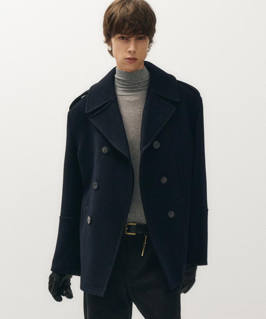 Noirer Heavy Wool Classic Half Peacoat (Navy)