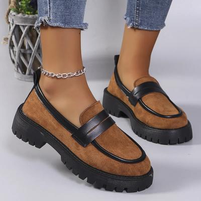 Mode Damen Klobige Absätze Leopard Slipper Neue Mode Britischer Stil Slip-On Plateau Schuhe Frau Dicke Sohle Flache Einzelne Schuhe Pumps