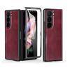 VIETAO Crazy Horse Plain PU Leather Mobile Phone Case with Temper Glass for Samsung Galaxy Z Fold 6 Fold 5 Fold 4 Fold 3 Fold 2