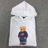 26 Bear Print Casual Cotton Hoodie Navy Blue Sweatshirt Long Sleeve Hooded Couple Pullover