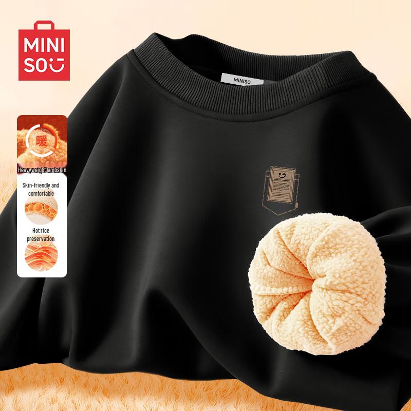 MINISO Men s Winter Heavyweight Lamb Fleece Crew Neck Sweatshirt XL