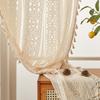 Vintage Curtain Rod Cotton Linen Curtain Tassel Beige Living Room Balcony Sheer Curtain