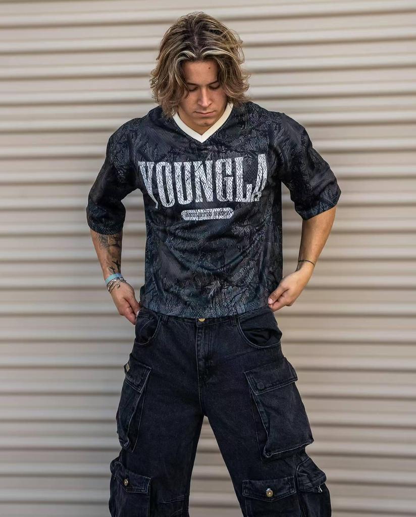 YOUNGLA Men's American Oversized Quick-Dry Mesh T-Shirt for Summer Sports & Fitness