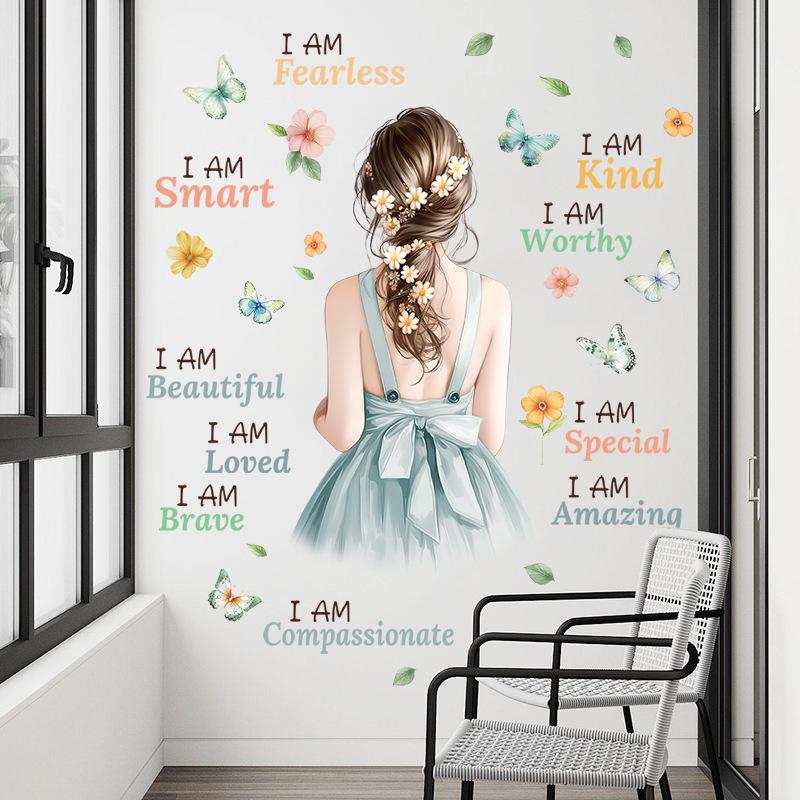 Sunflower Confident Girl Wall Sticker Self-Adhesive Inspirational Quotes Women Bedroom Decoration Headboard Decals