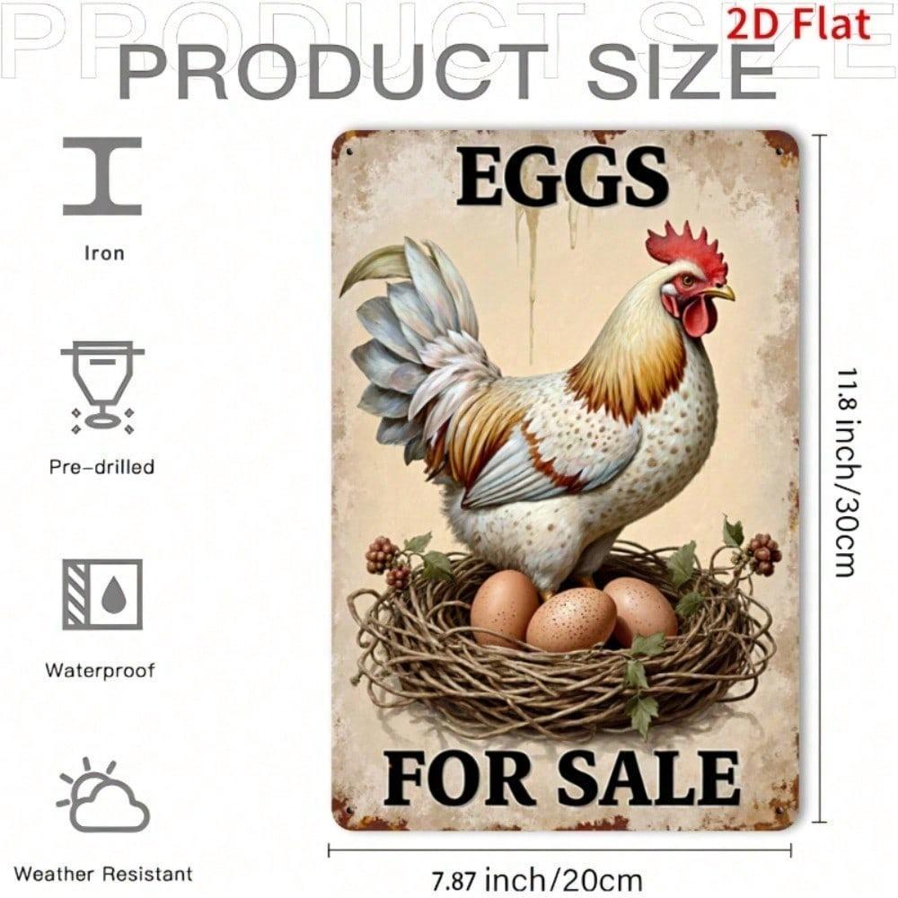 1pc Rooster Fresh Eggs Metal Sign, Rustic Farmhouse Iron Wall Decor, Waterproof Rustproof Hanging Plaque