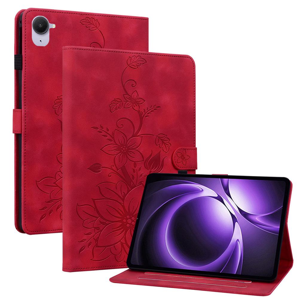 For Xiaomi Redmi K Pad Case Lily Flower Imprint Card Slots Leather Tablet Cover