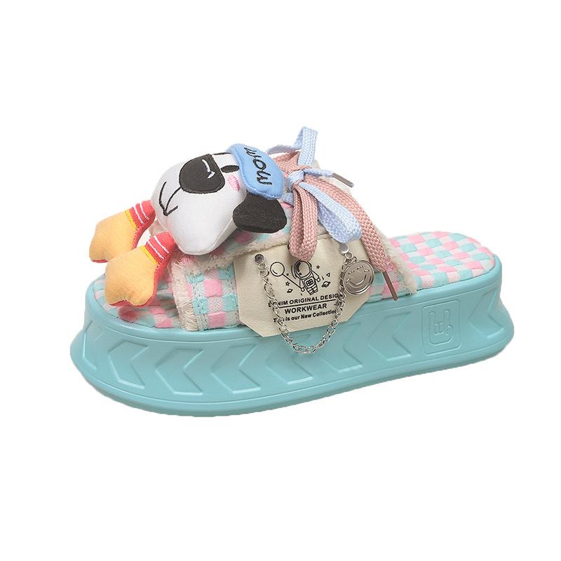 

Popular thick-soled slippers women s summer wear non-slip and deodorant colored plaid calf sandals women s beach one-word slippers 40 небесно-голубой