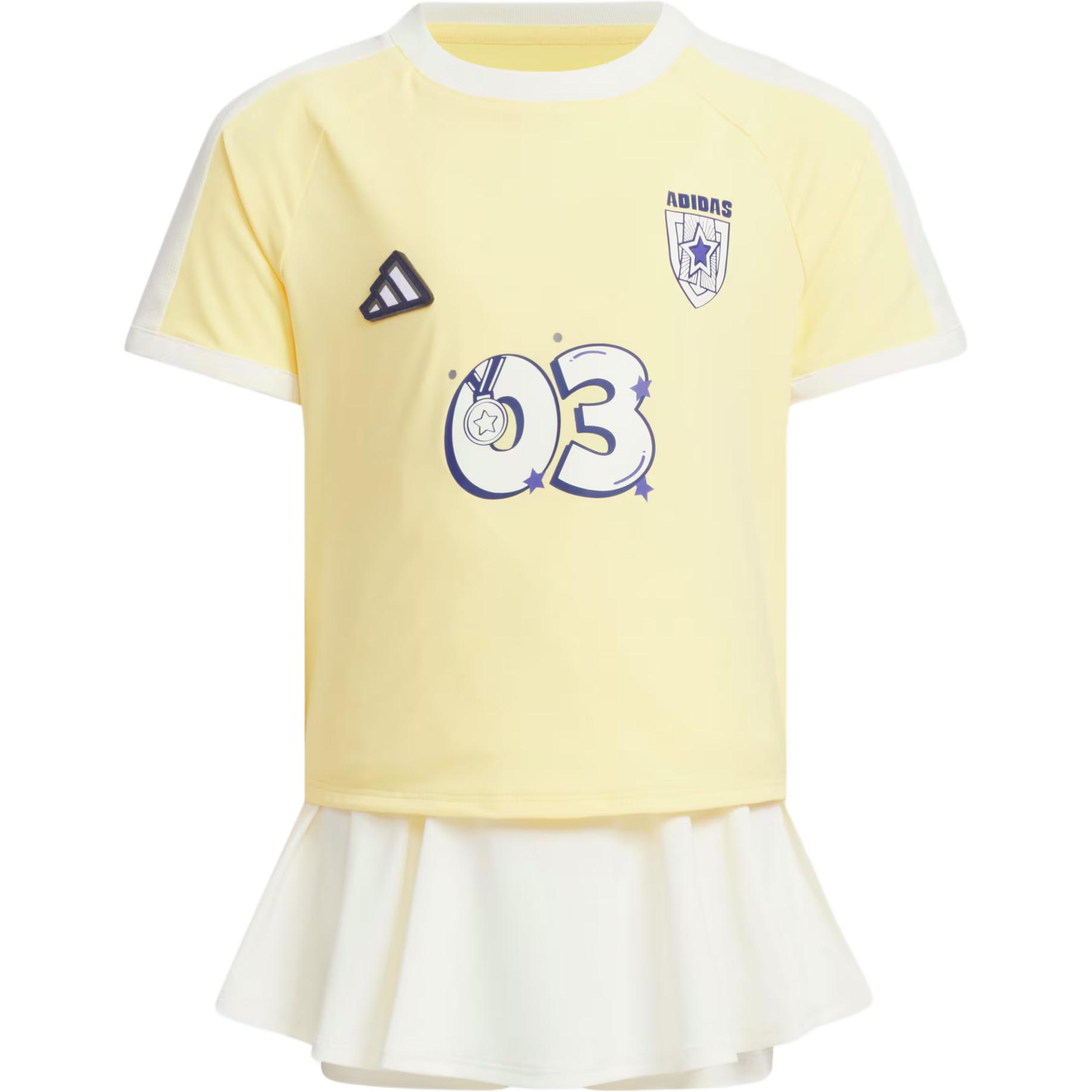 

Adidas Skirt Set Track Sportswear Suit Cool Feeling Sports Casual Round Neck T-Shirt Skirt Short Sleeve Set Kids sets Yellow Han-Jade-White JM3457 140