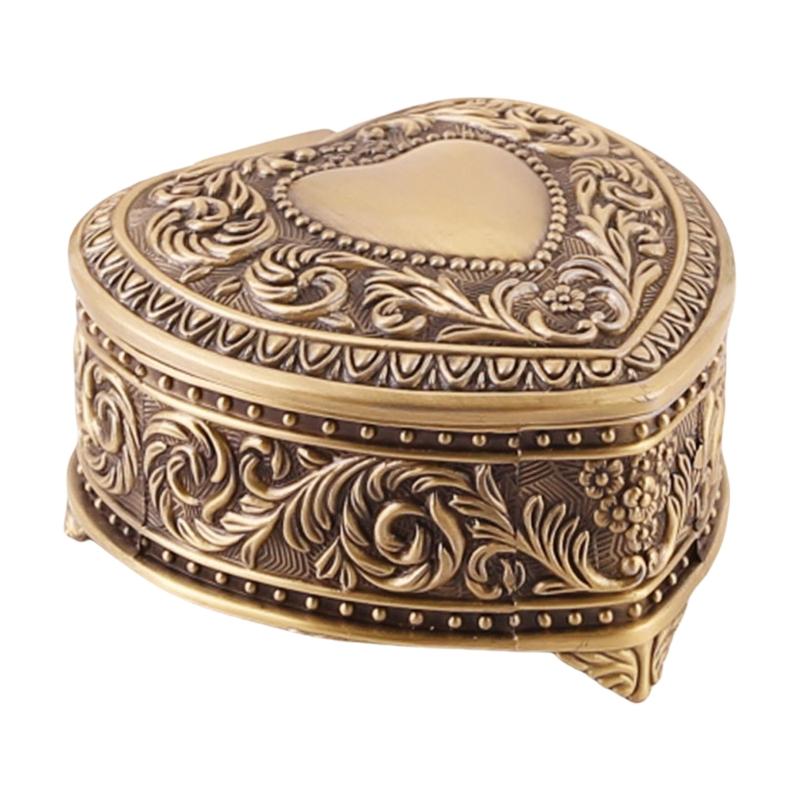 Elegant Heart Jewelry Holder Earring Organizer with Black Velvets Interior Florals Engraved Box for Protecting Valuables