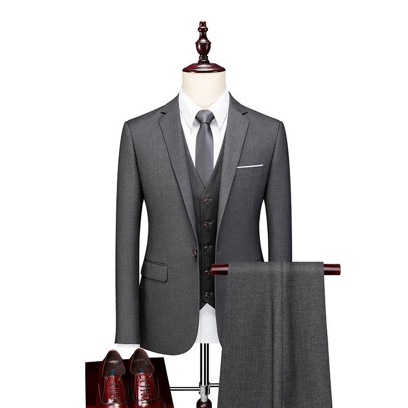 Men's Slim Fit Korean Style Suit - Three-Piece Formal Business Attire for Groom or Groomsman