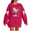 Ladies' Christmas Printed Bow Round Neck Long Sleeved Loose Pullover Sweater Sweatshirt Top