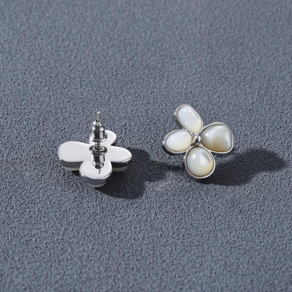 Elegant Metal Inlaid Mother-of-Pearl Earrings with S925 Silver Studs