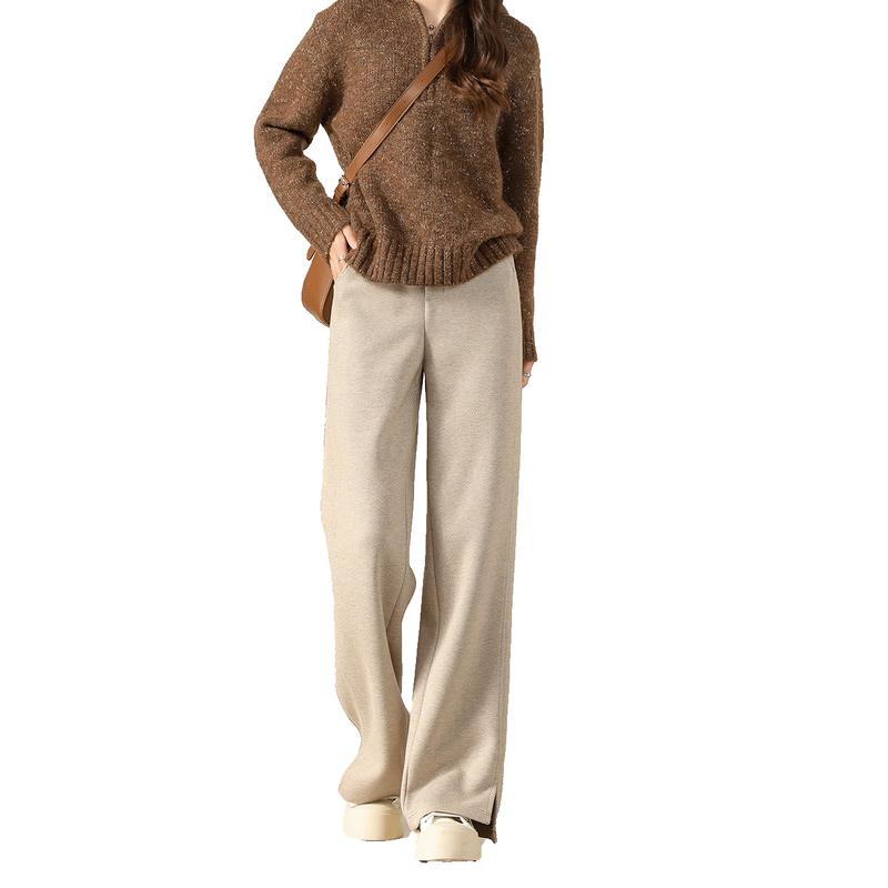 

Women s Thickened Wool-Blend Herringbone High-Waisted Wide-Leg Pants S