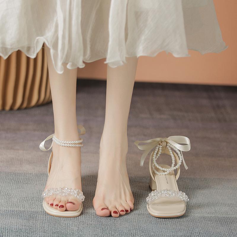 

Кожаные балетки для женской обуви Хуэйчжоу каблуки одно слово с сандалиями толстый каблук французские новые сандалии на высоком каблуке женские 34 абрикосовый