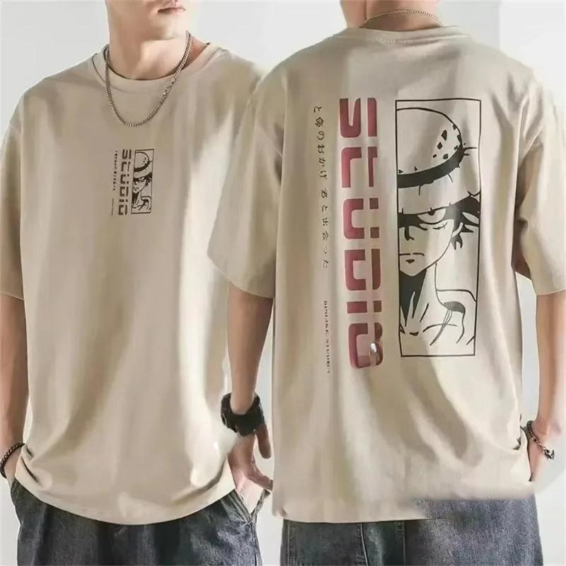 Anime Cotton Luffy Tshirt Top Men Cotton T Shirt Summer Women Men Cotton Oversized Tshirt for Men Clothes