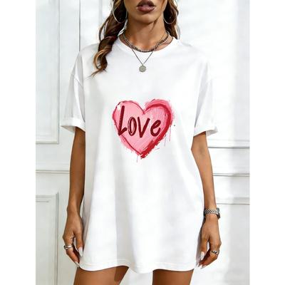 Oversized T Shirt Dress Black Love Heart Print Casual Streetwear Style For Women