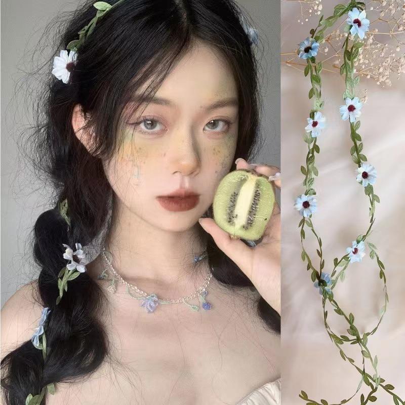 1PC Simulation Vine Hair Accessories Wreath Small Daisy Headdress Headband Wedding Flower Girl Mori Vine Streamer Braided Hair Band