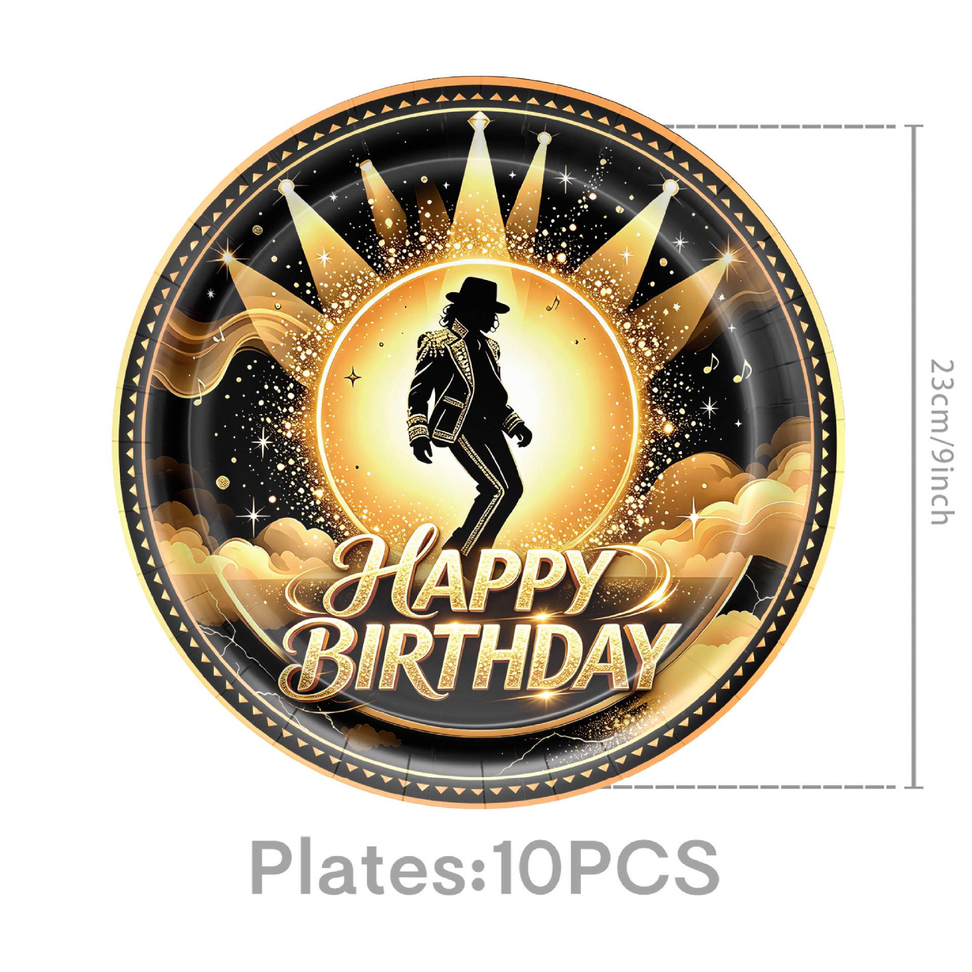 Michael Jackson Schwarz Gold Party Geschirr Set: Teller, Becher, Banner & Dekorationen