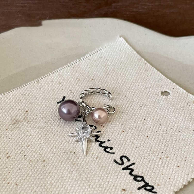 1Pc Retro Imitation Gray Pearl Star Clip Earrings for Women Girls New Trend Zircon Drop Without Hole Earrings Jewelry Wholesale